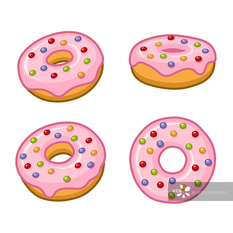 甜甜圈与粉红色的顶部图标设置在白色图片素材