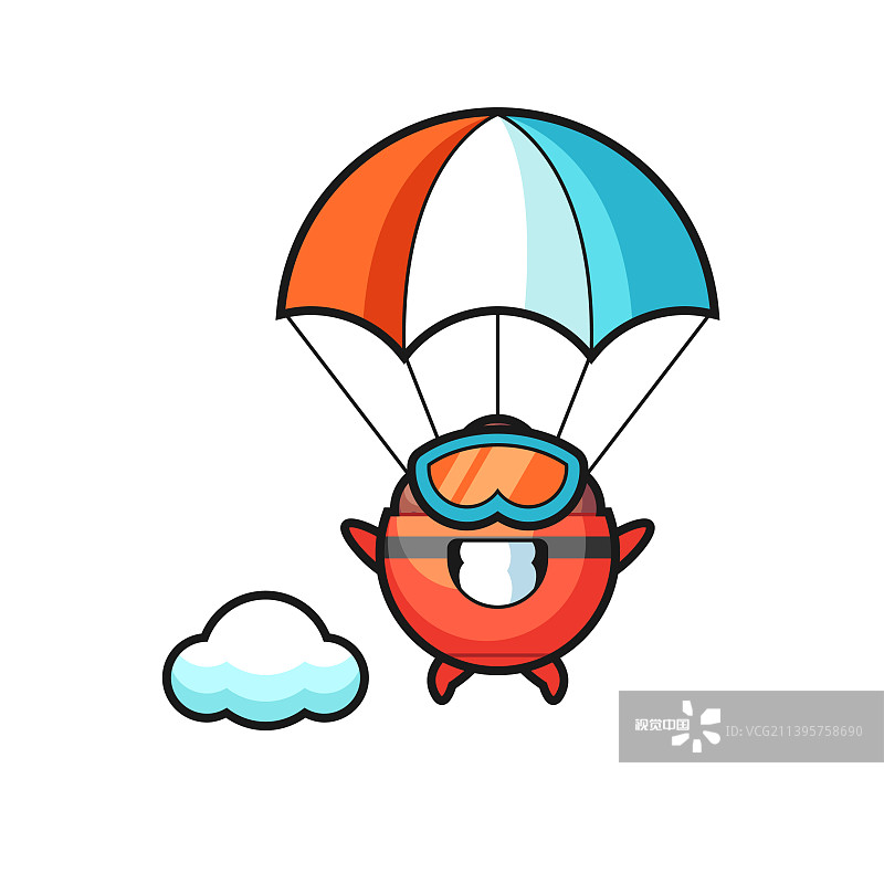 肉丸碗吉祥物卡通是跳伞用的图片素材
