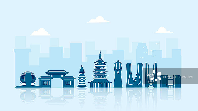 杭州城市天际线矢量插画图片素材