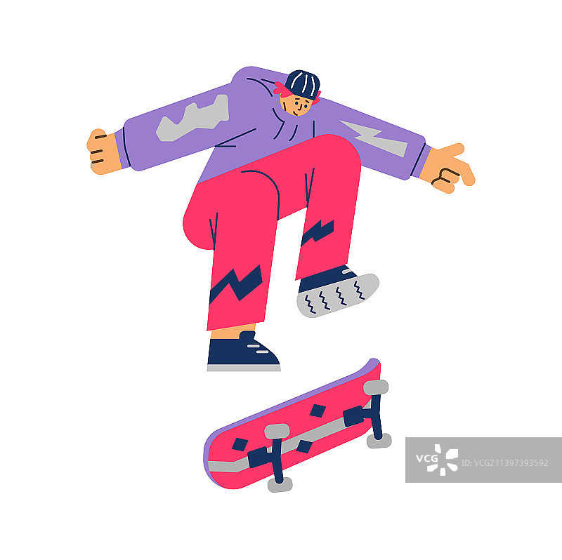 现代青少年在滑板平台上跳跃图片素材