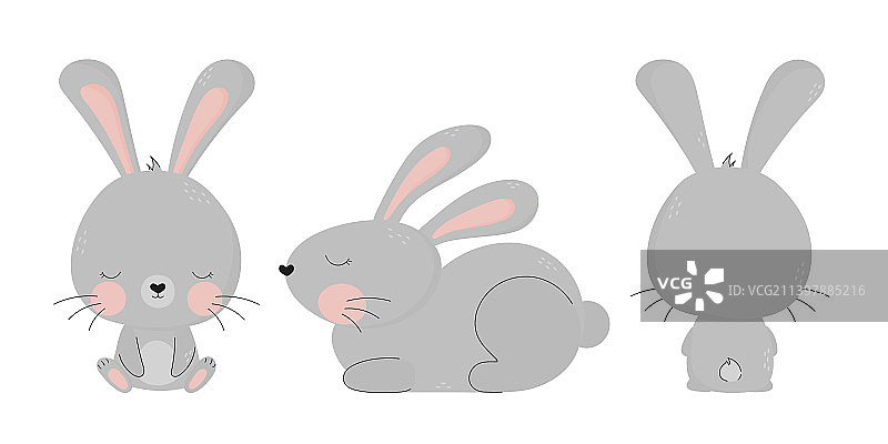 收集可爱的灰色手绘兔子图片素材