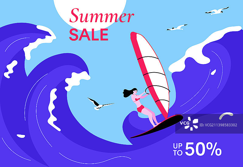 女冲浪者在夏季销售鲜艳多彩的图片素材