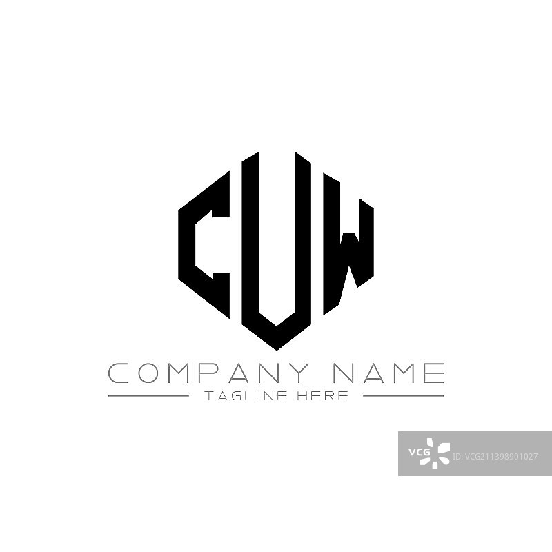 Cuw字母标志设计与多边形Cuw形状图片素材
