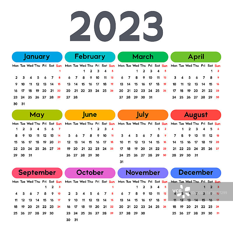 日历2023周基本从周一开始图片素材