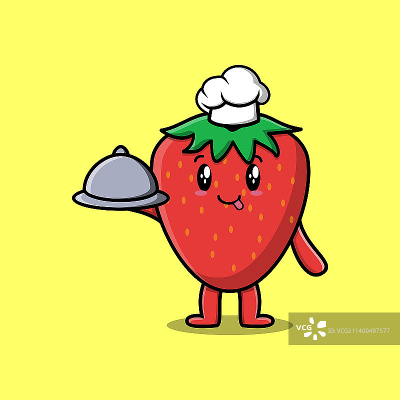 可爱的卡通厨师草莓托盘上的食物图片素材