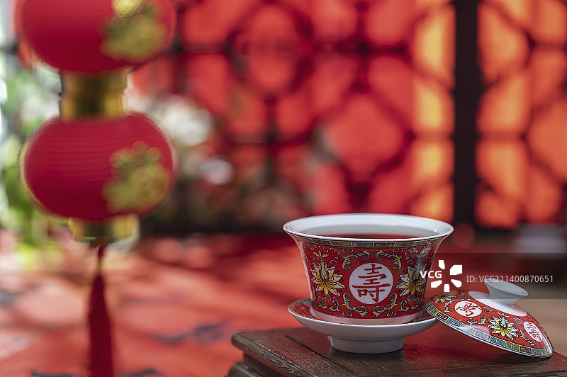 中国灯龙及功夫茶中国春节图片素材