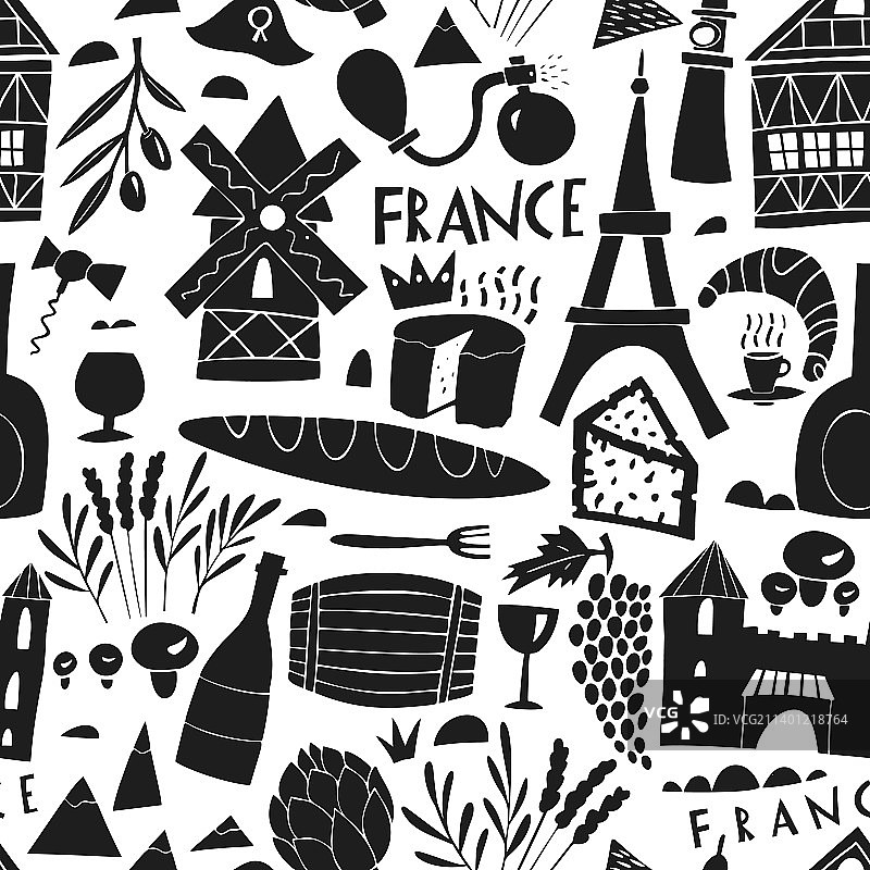 手绘法国无缝图案旅行用图片素材
