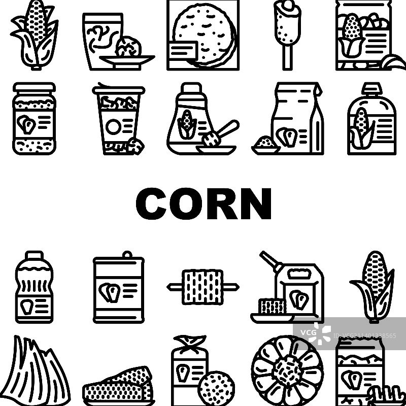 玉米玉米甜植物穗轴图标集图片素材