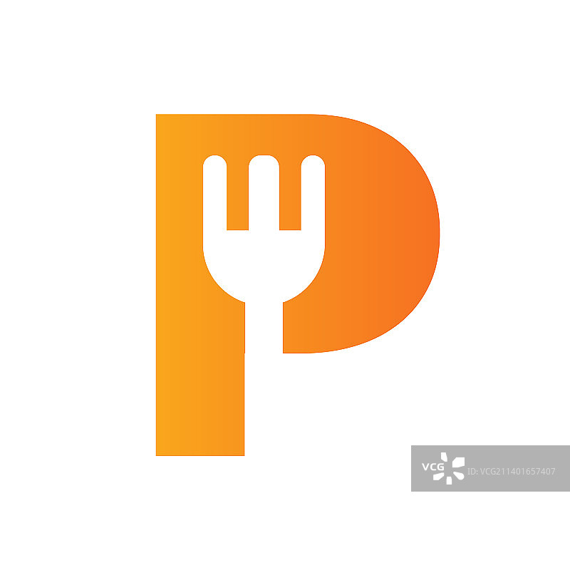 字母p餐厅标志结合叉子图标图片素材
