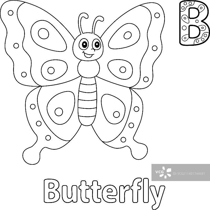 蝴蝶字母ABC涂色页b图片素材
