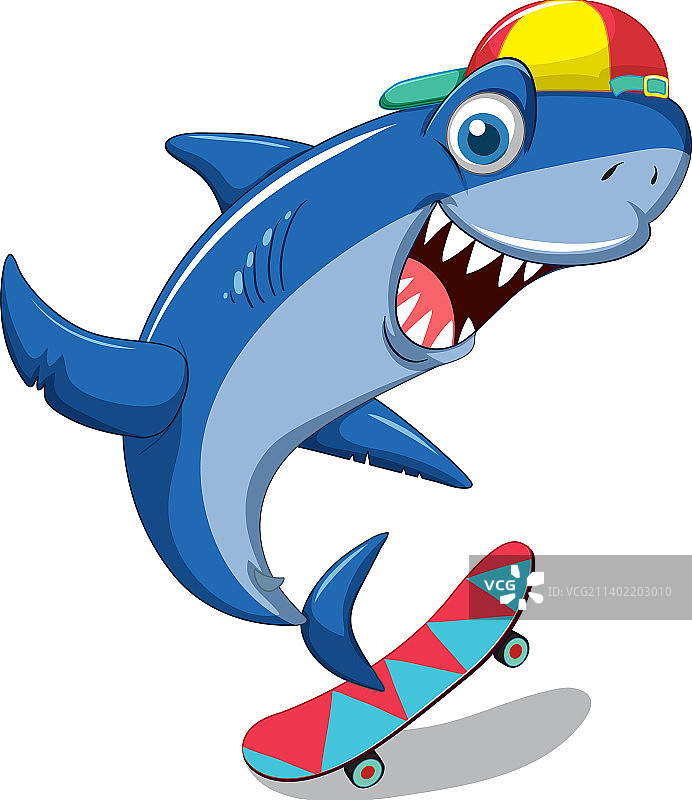 微笑的鲨鱼玩滑板图片素材