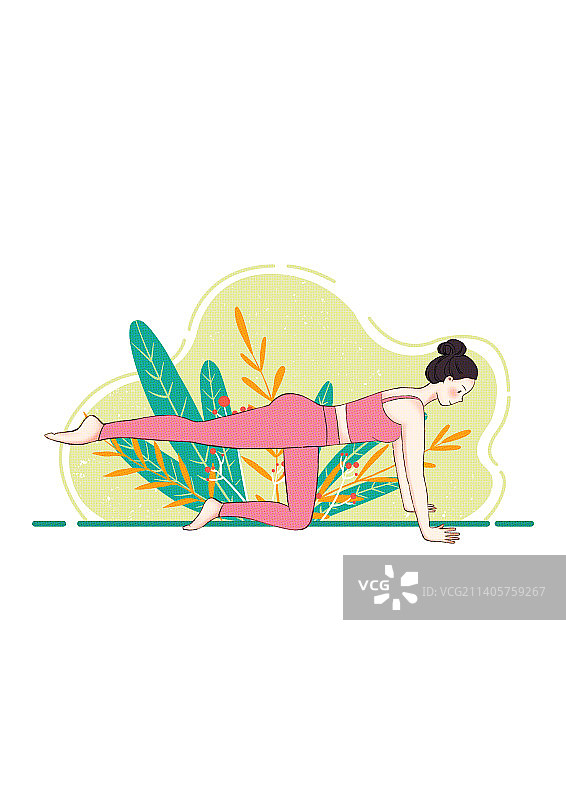 一个做瑜伽运动的女人，瑜伽插画图片素材