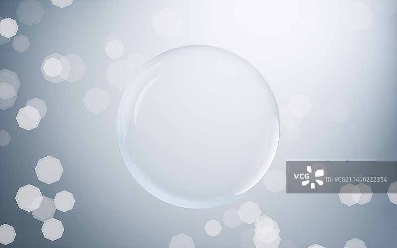 透明气泡与蓝色背景3D渲染图片素材