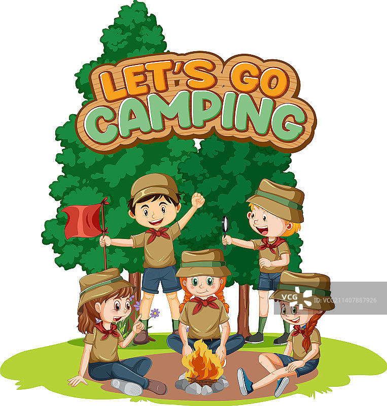 露营的孩子和文字设计的word let go图片素材