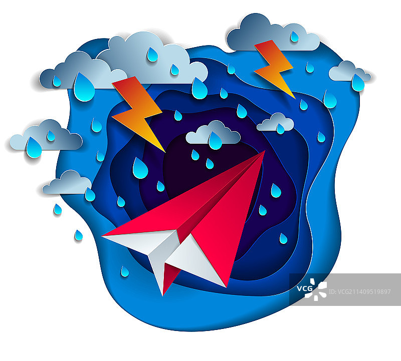 折纸飞机玩具在雷雨中飞行图片素材