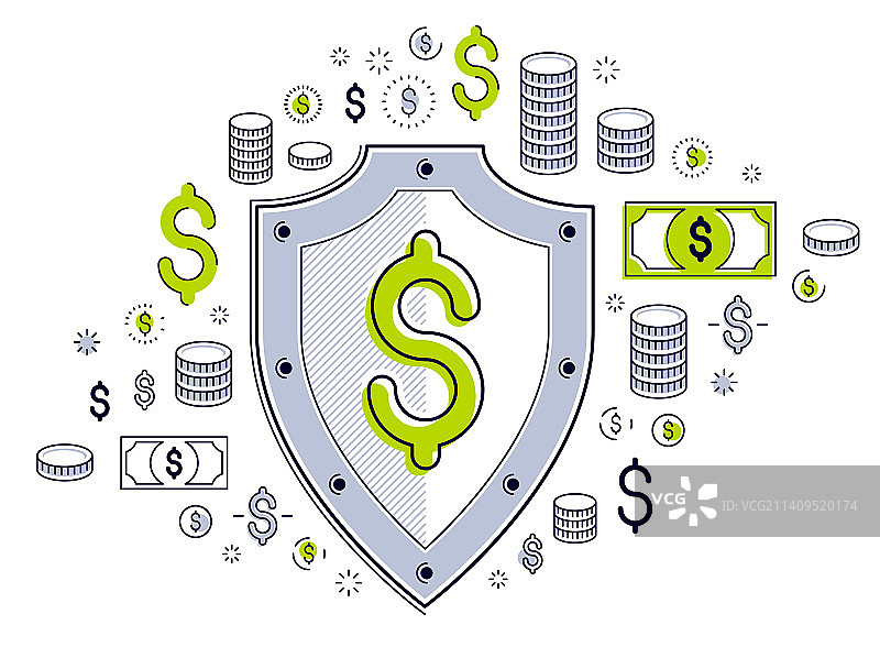 盾和美元一套图标金融安全图片素材