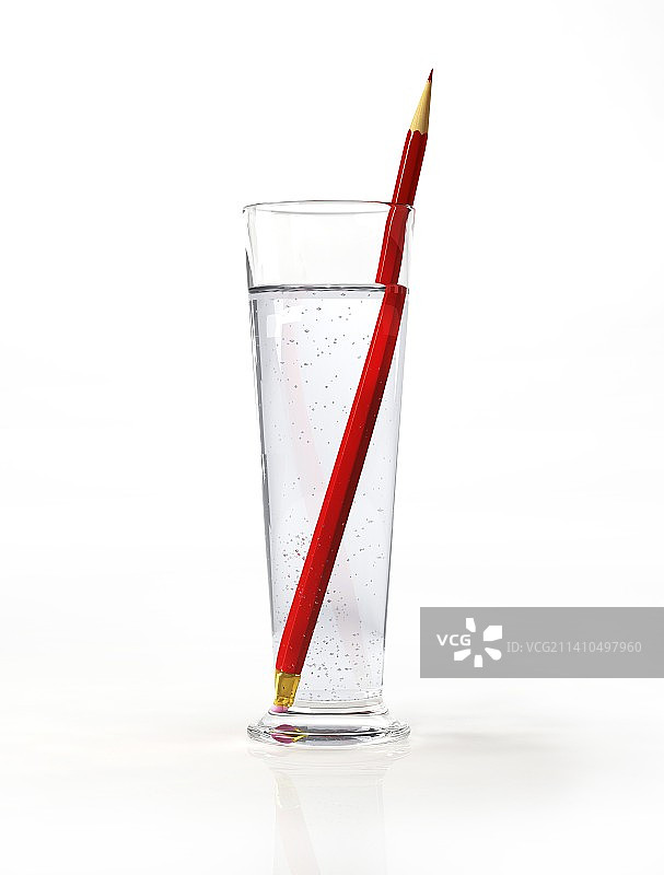 一杯水，一支红铅笔，一幅画图片素材