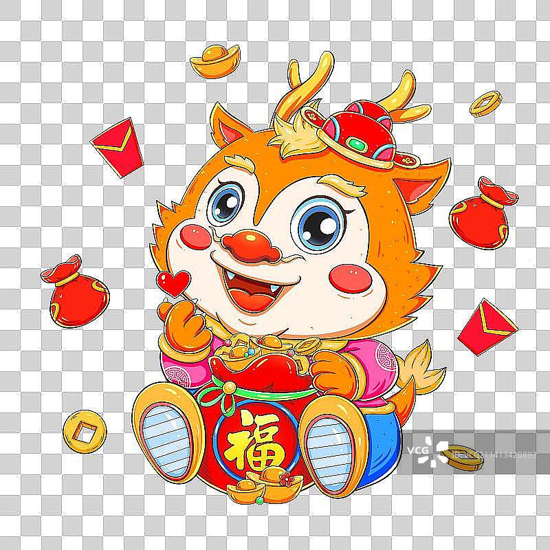 国潮新年春节龙年抱福袋的龙图片素材
