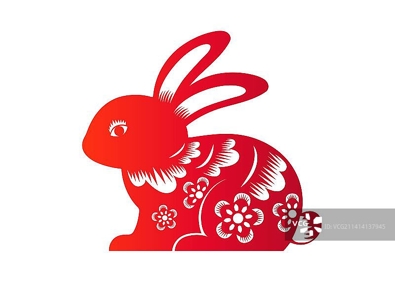 中国风红色剪纸兔图片素材