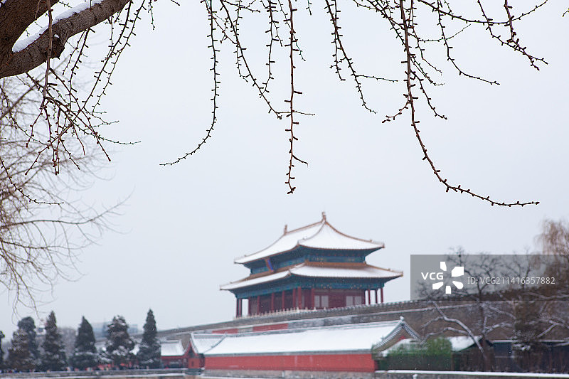 冬天雪中的故宫图片素材