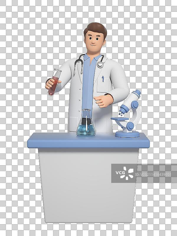 做化验的3D卡通医生图片素材