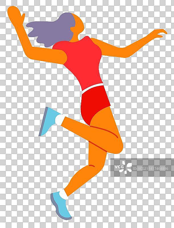 时尚潮流女人女生锻炼健身身体比赛赛事排球跃起跳跃动作插画图片素材