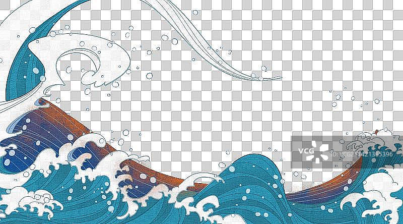 国潮风格海浪插画元素图片素材