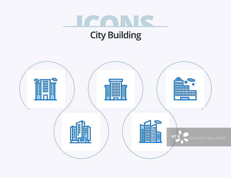 城市建筑蓝色图标包5个图标设计图片素材
