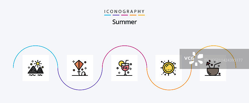 夏季线填平包括太阳在内的5个图标包图片素材