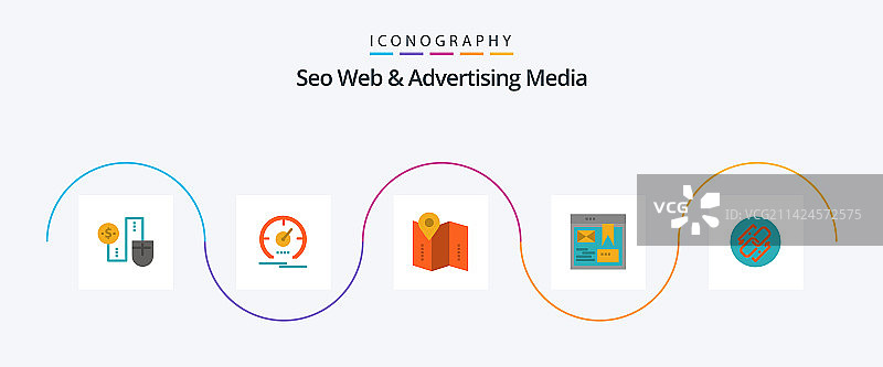 Seo网站和广告媒体平面5图标包图片素材