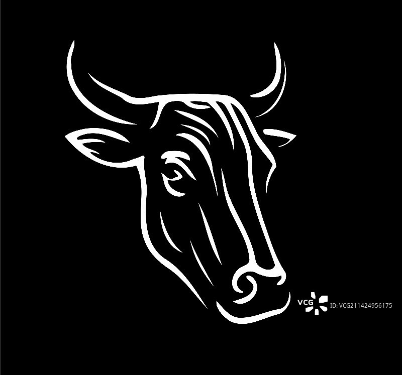 极简主义的线条艺术风格符号与牛动物图片素材
