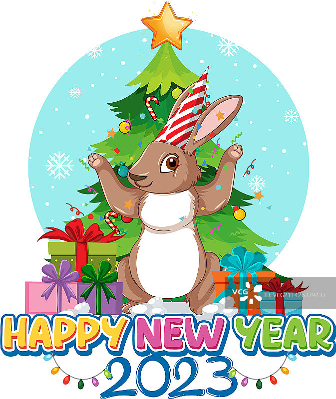 新年快乐的横幅设计与可爱的兔子图片素材