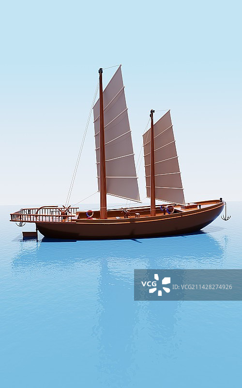 一帆风顺的帆船3D渲染图片素材