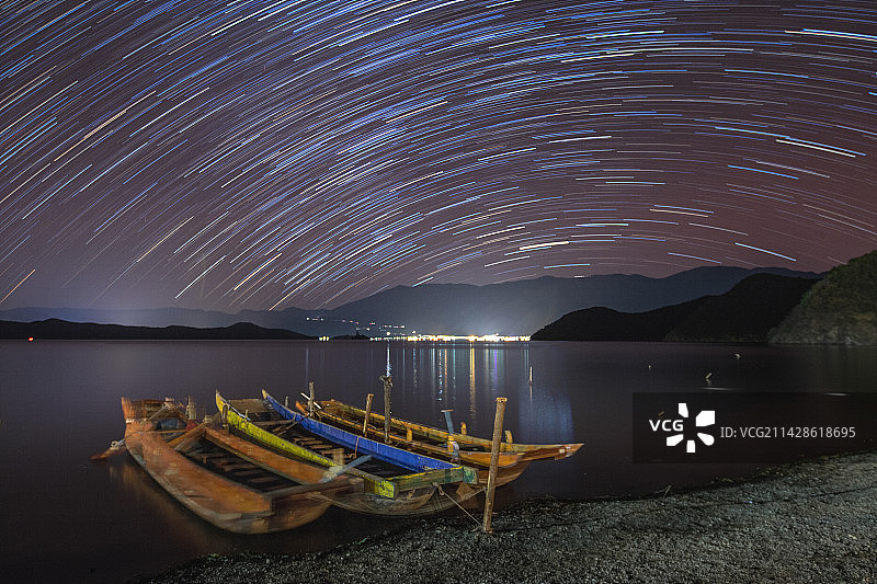 泸沽湖星空图片素材
