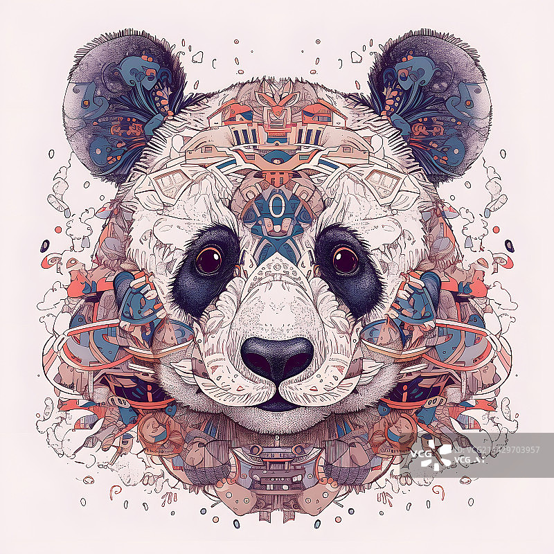 【AI数字艺术】可爱的有花纹纹理的熊猫头图片素材