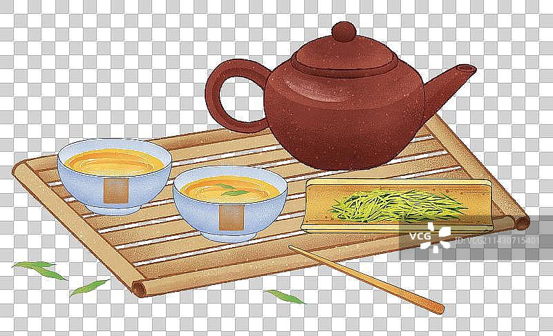 茶具茶壶茶杯立夏茶套件插画元素图片素材