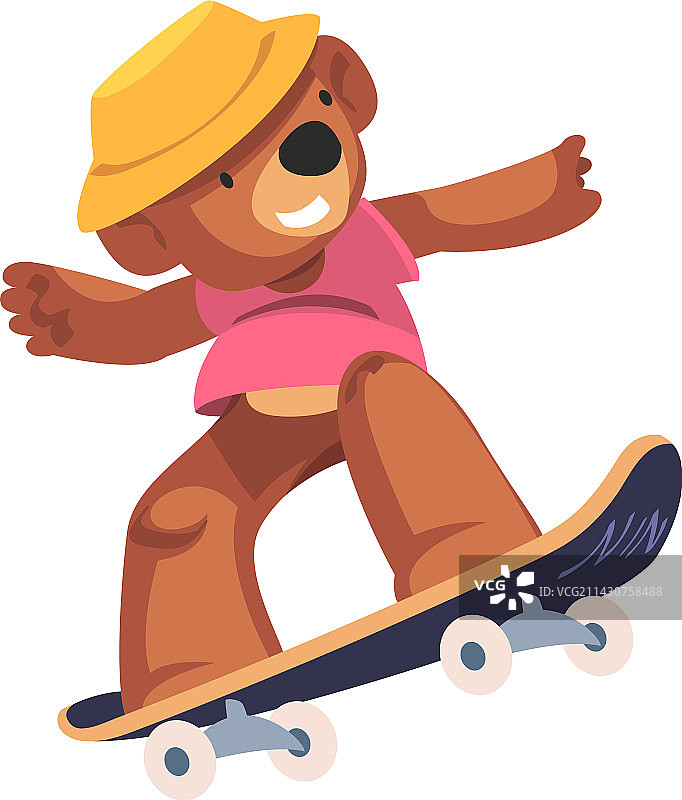 酷熊角色骑滑板t恤图片素材