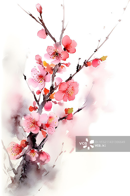 【AI数字艺术】桃花植物绘画图片素材