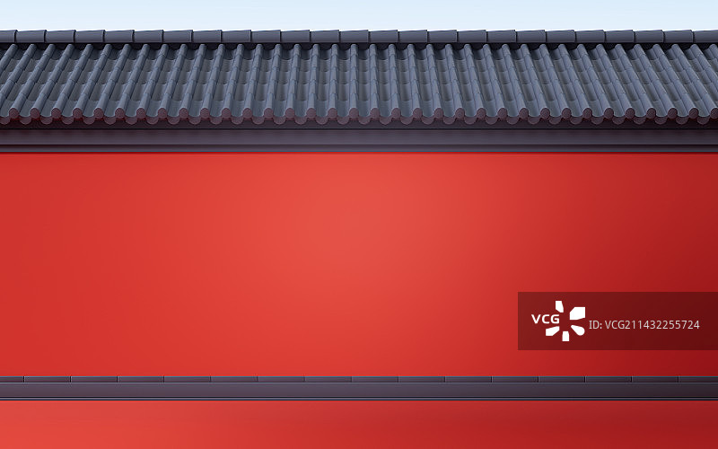 中国风古典红墙建筑3D渲染图片素材