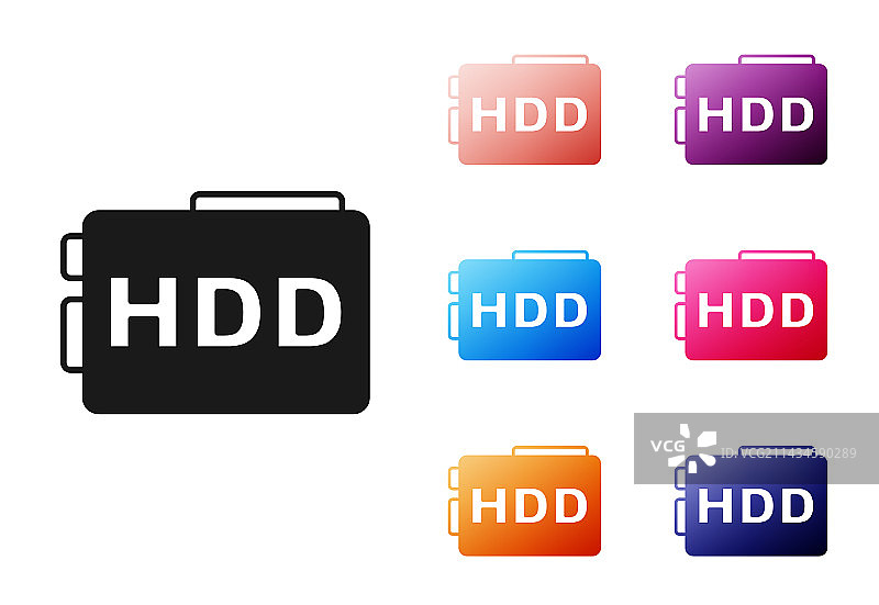 黑色硬盘驱动器HDD图标隔离在白色图片素材