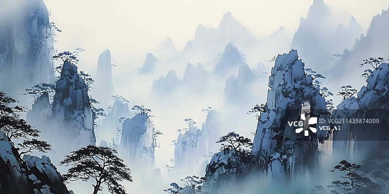 【AI数字艺术】中国画国风水墨山水图片素材