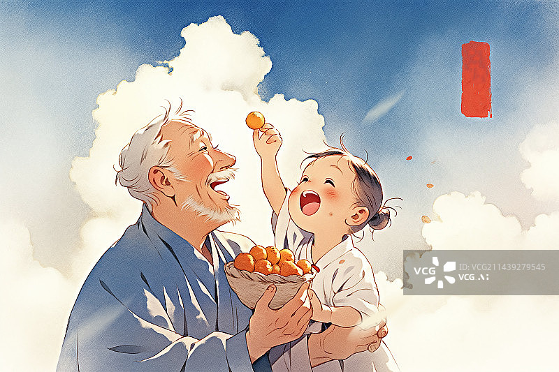 【AI数字艺术】抱着孩子的爸爸温馨父亲节插画图片素材