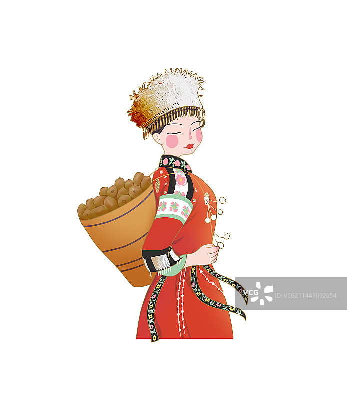 背着竹篓穿着传统服饰的湘西苗族女孩图片素材