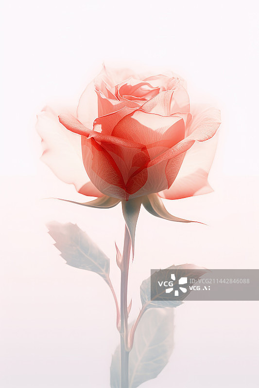 【AI数字艺术】粉色背景上一朵半透明的玫瑰图片素材