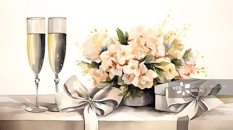 【AI数字艺术】AIGC:节日 庆祝 七夕 情人节 纪念日 花束、香槟、礼物图片素材
