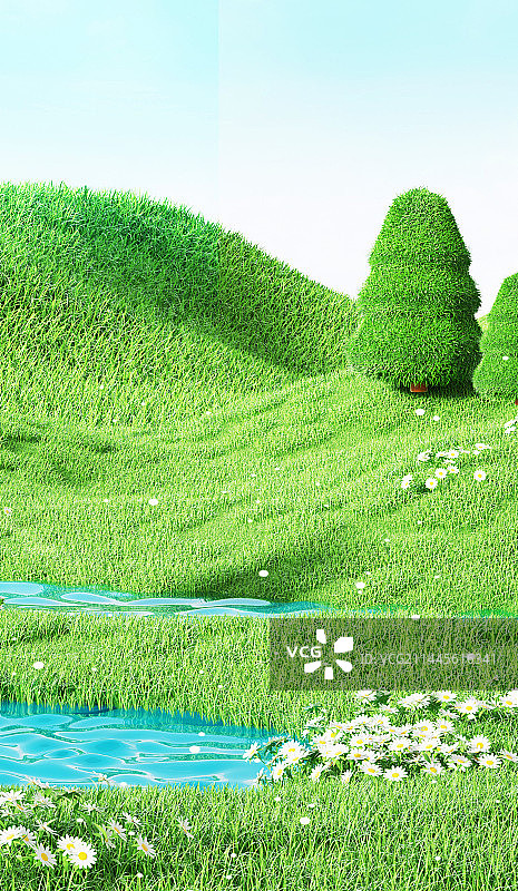 小清新简约3D绿色夏天创意场景图片素材