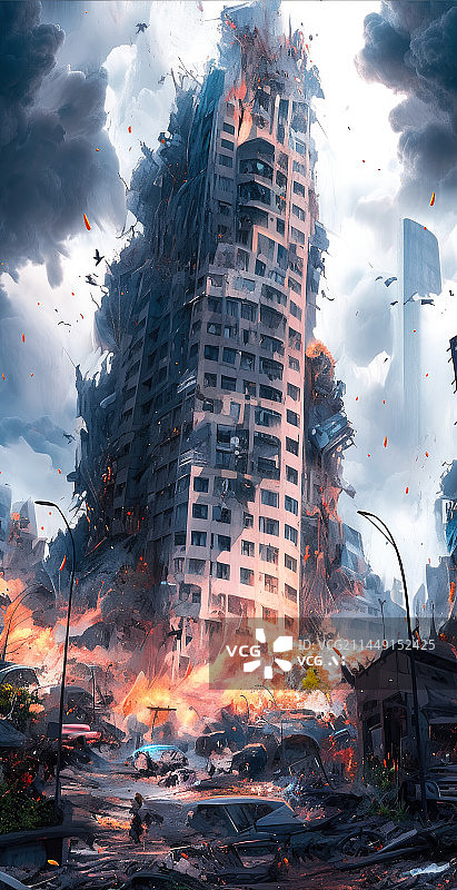 【AI数字艺术】沦为废墟的城市末日场景图片素材