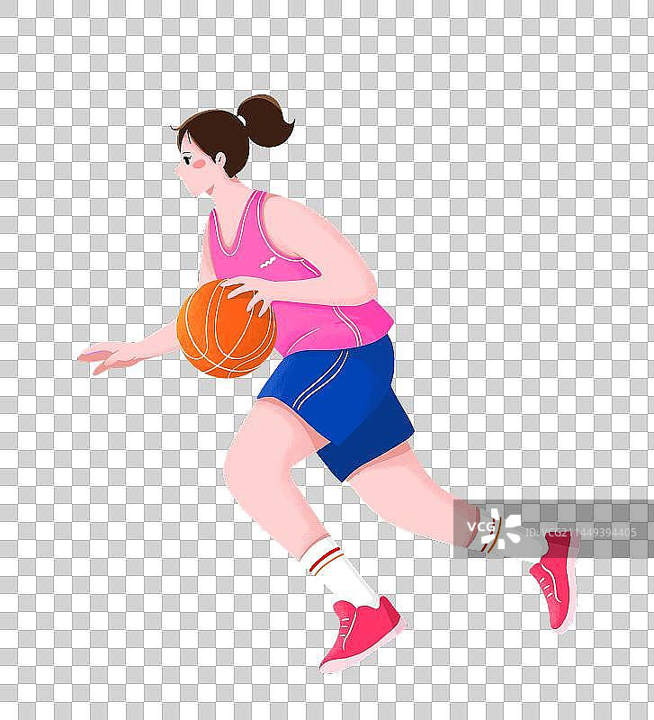 扁平插画一个青年女人在打篮球图片素材