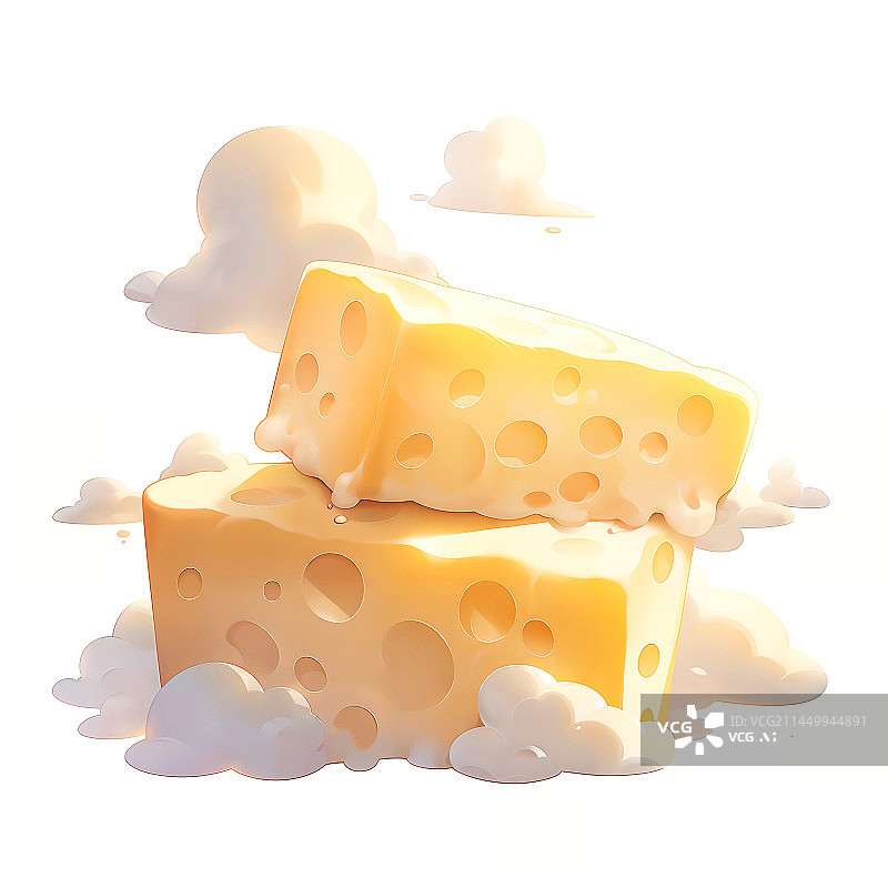【AI数字艺术】美味的奶酪云朵白色背景插画图片素材