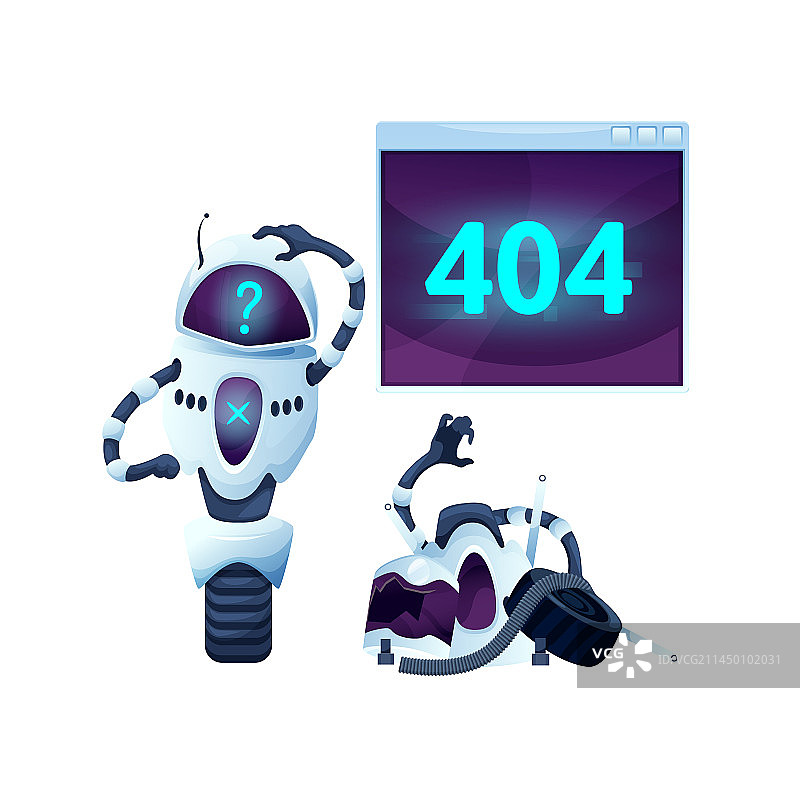 404页面，卡通屏幕和困惑的机器人图片素材